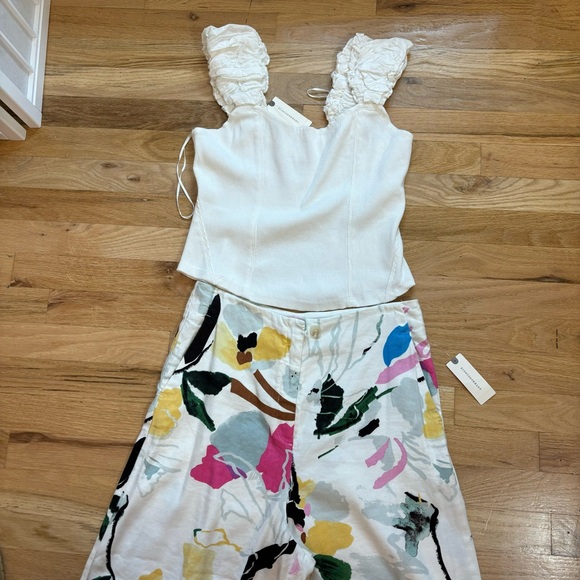 Anthropologie Maeve Colette Wide Leg Cropped Pants NWT Ivory Floral Size Medium - Picture 14 of 15